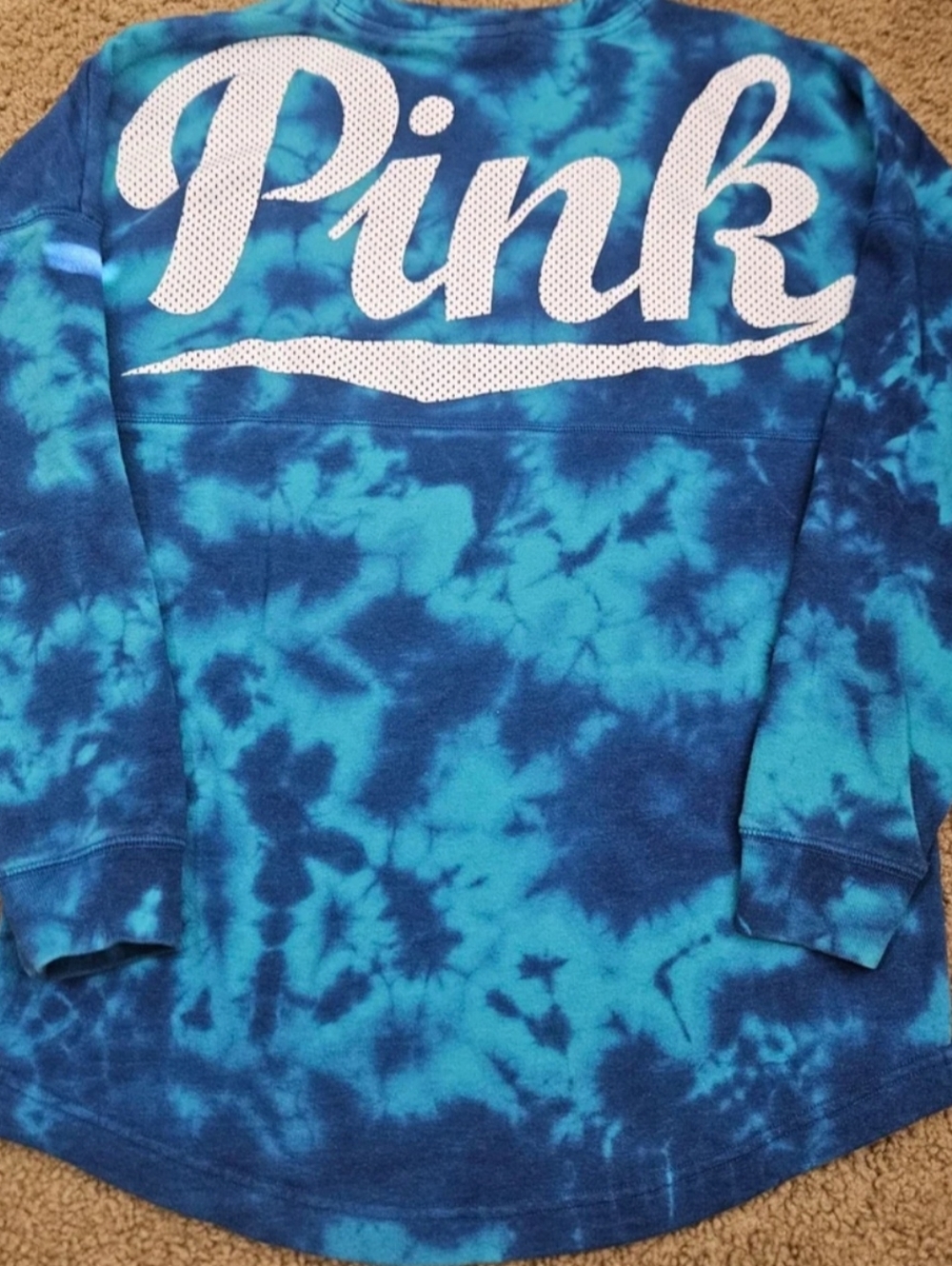PINK Victoria's Secret Oversized Vintage Tie Dye Spellout Pullover Sweatshirt